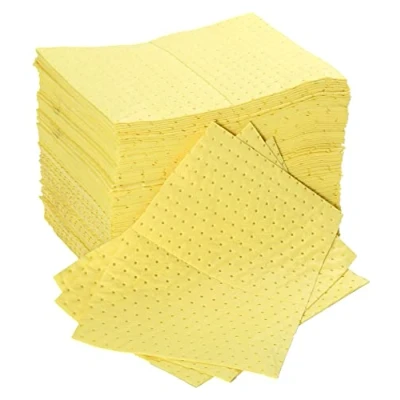 Image of Medium Weight Chemical Absorbent Pads 100 Pack High Sorbency Hazmat for Aggressive Spill Cleanup and Containment Industry Standard Bright Yellow Colour