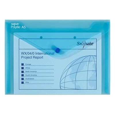 Image of Snopake A5 Polyfile Popper Wallet with Press Stud Closure Blue [Pack of 5] Ref: 11360