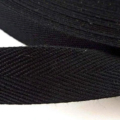 Image of Black Cotton Blend Binding Apron Herringbone Twill Webbing Tape Sew Strap 38mm Wide 20 metres