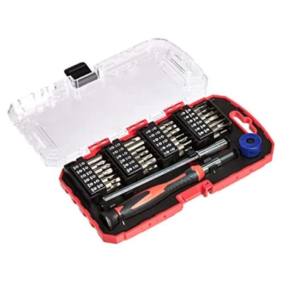 Image of Amazon Basics 51 Piece Precision Screwdriver Bit Set, Black, Red, Silver