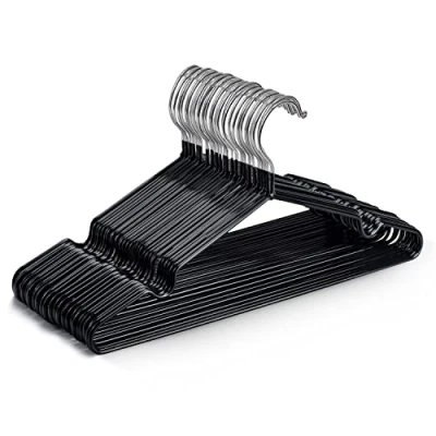 Image of KEPLIN 20 Pack Premium Rubber Coated Metal Hangers Heavy Duty Space Saving Organiser Clothes For Wardrobes Coat Rack Rails (Black)