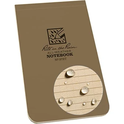 Image of Rite in the Rain Weatherproof Top Bound Notebook, 3.25&quot; x 5.25&quot;, Tan Cover (No. 978T)