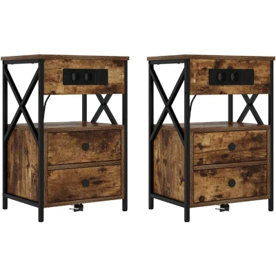 Image of vidaXL Bedside Cabinet with Drawer 2 pcs Smoked oak 40 x 31 60 cm