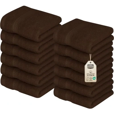 Image of Utopia Luxury Washcloths 13&quot; x 12 pack Dark Brown