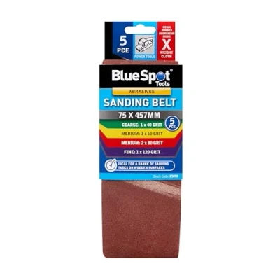 Image of Blue Spot Tools 5 PCE Mixed Grit 75 X 457MM Sanding Belt (40, 60, 80, 120 Grit)