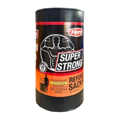 Image of Hero 85l Heavy Duty Bin Bag Liners Pack of 20 Refuse Sacks Large Super Strong Leak Proof, Tear Resistant Household, Garden &amp; Commercial