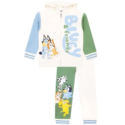 Image of Bluey Tracksuit Boys Joggers And Hoodie Clothing Set Cream 18 24 Months