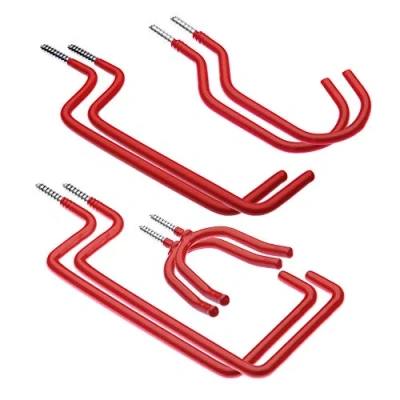 Image of Garden Mile® 8pc Heavy Duty Red PVC Coated Multi Purpose Storage Hooks Ladder Bicycle Tool Utility Garage and Shed Organisation