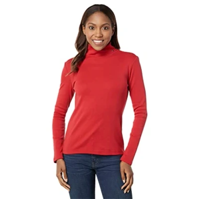 Image of Tommy Hilfiger Women&#039;s Long Sleeve Turtleneck Sweater, Chili Pepper, L