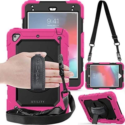 Image of TECHGEAR UTILITY Case fits Apple iPad Mini 5th Gen 2019 / 4 Tough Rugged HEAVY DUTY Armour Shockproof Protect 360 Degree Rotating Stand, Hand Strap and Shoulder Pink