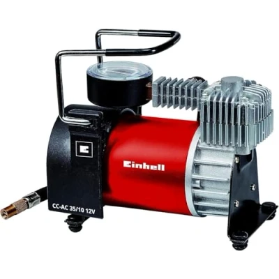 Image of Einhell Car Compressor CC AC 35/10 12 V, 0 10 Bar Pressure Gauge, 35 litres Per Minute Flow Rate, Connection via The Cigarette Lighter with 4 Additional Adaptors