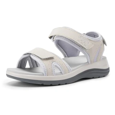 Image of FitVille Womens Wide Fit Sandals Lightweight Casual Fashion Orthopedic Sandal with Arch Support for Flat Feet Plantar Fasciitis, Pearl, 8.5 UK
