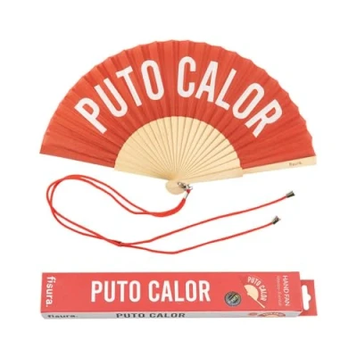 Image of Fisura Original handheld folding Fan with the message in Spanish. Wooden fan. holding Hand Fans. hanger included (Calor, red)