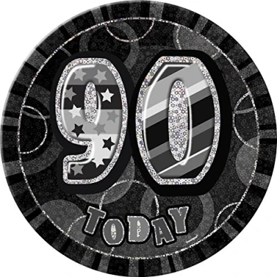 Image of Unique Party 55463 6&quot; Glitz Black Giant 90th Birthday Badge