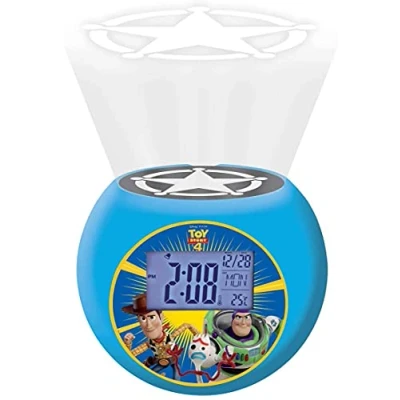 Image of Lexibook Disney Toy Story Woody &amp; Buzz Radio projector clock, sound effects, battery powered, Blue, RL975TS, Wood
