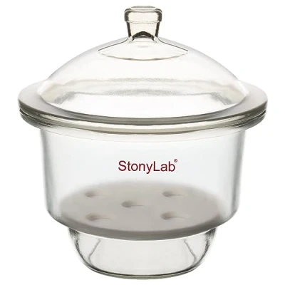 Image of stonylab Glass Desiccator, Lab Desiccator with Knob Cover and Porcelain Plate ID: 180 mm for Laboratory Research