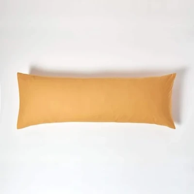 Image of HOMESCAPES Mustard Yellow Pure Egyptian Cotton Body Pillowcase 200 TC 400 Thread Count Percale Equivalent Long Pillow Case for Nursing Pregnancy and Elderly Support Pack of 2