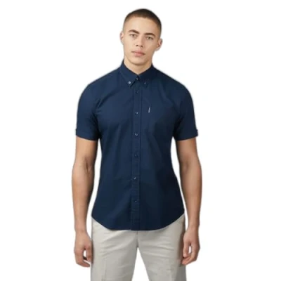 Image of Ben Sherman Mens Oxford Dark Navy Casual Button Up Shirt