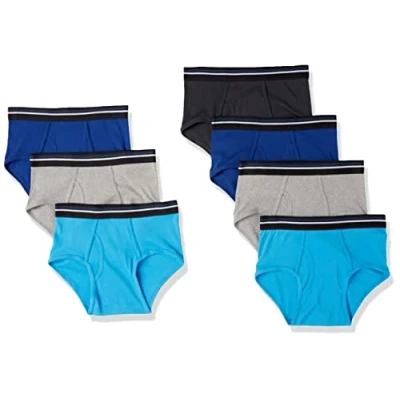 Image of Amazon Essentials Men&#039;s Tag Free Cotton Briefs Underwear, Pack of 7, Black/Blue/Grey, S