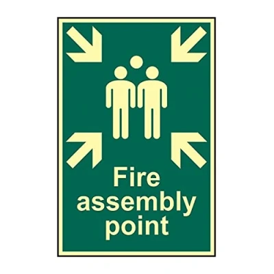 Image of Fire Assembly Point Safety Sign, Glow In The Dark, Flexible Photoluminescent Vinyl, 200mm x 300mm