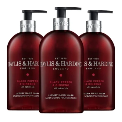 Image of Baylis &amp; Harding Black Pepper and Ginseng Hand Wash, 500 ml (Pack of 3) Vegan Friendly
