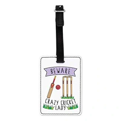 Image of Gift Base Beware Crazy Cricket Lady Visual Luggage Tag with Black Strap