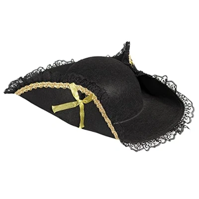 Image of Boland 81901 Fanny Pirate Hat for Adults, Black and Gold Headpiece, Costume, Carnival, Theme Party