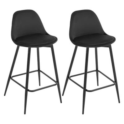 Image of Klihome Bar Stools Set of 2, Breakfast Stools, Kitchen with Back, Cushioned Velvet Seat and Metal Frame Footrest, Black, K0004BH 2 UK