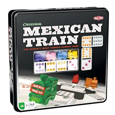 Image of Tactic 54005 Mexican Train 91 Dominoes 8 Players Metal Box (assorted) for 7 years +