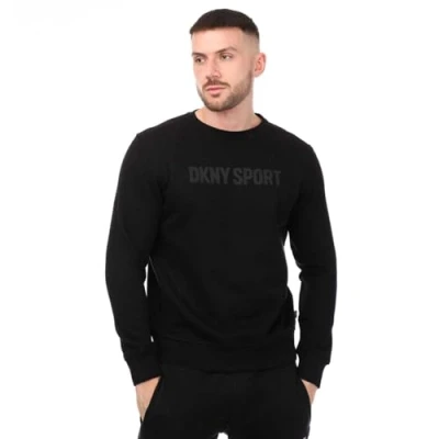 Image of DKNY Mens Printed Large Tonal Logo Crewneck Sweatshirt in Black Cotton Size