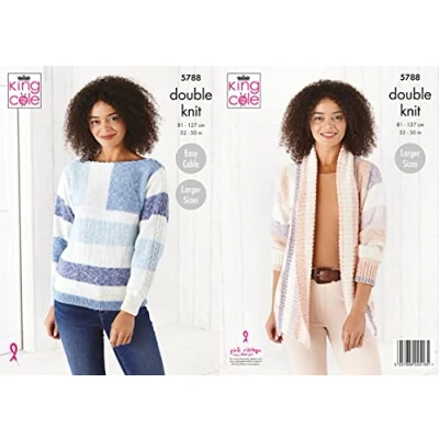 Image of King Cole Ladies DK Knitting Pattern Ribbed Jacket &amp; Easy Cable Sweater (5788)