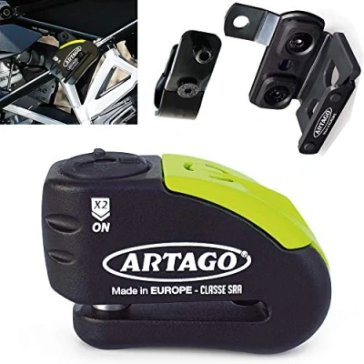 Image of Artago 30X1 Pack Anti Theft Disc Lock with Alarm 120db High Security + Bracket for BMW (R1250GS, R1200GS, F850GS, F750GS, F700GS, G310GS, F900XR), SRA Approved and Sold Secure Gold, Black/Yellow