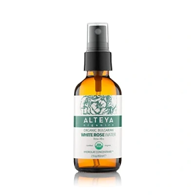 Image of Alteya Organic White Rose Water Spray 60ml Glass Pure Rosa Alba Hydrolat USDA Certified Sensitive Skin Face Toner, Revitalizing Body, Condition Hair &amp; Scalp