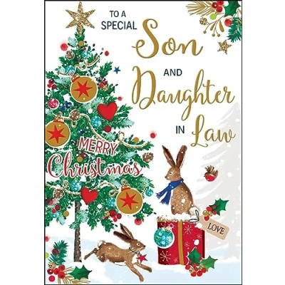 Image of Jonny Javelin Special Son And Daughter In Law Merry Christmas Card Hares