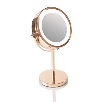 Image of Rio Rose Gold LED Makeup Mirror Double Sided with 360 Swivel Design 1x &amp; x5 Magnification