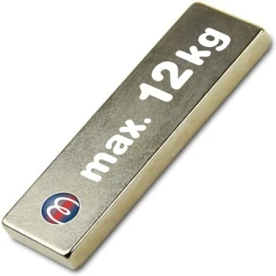 Image of Block Magnet 60 x 20 5mm Neodymium N45 (NdFeB) Nickel Force (Strength): 12 kg Power Magnetic Super Strong Rectangular Magnets for Industry and Home