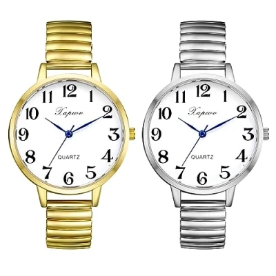 Image of JewelryWe Women&#039;s Watch, Elegant Analogue Quartz Watch with Digital Dial and Elastic Alloy Strap, Gold/Silver, 4 2 pieces, Bracelet