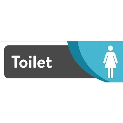Image of Female toilet information bathroom sign Self adhesive sticker (300mm x 100mm)