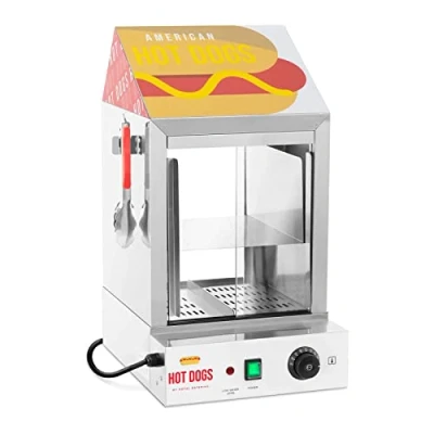 Image of Royal Catering Hot Dog Steamer Sausage Cooker 100 Dogs 25 Buns 1000W RCHW 1000H (Stainless Steel, Tempered Glass, 30 110 C, Water Tank 4.5 6.5L)