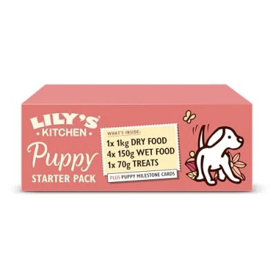 Image of Lily&#039;s Kitchen Puppy Pack Bundle Dry Food (1kg), Wet (4 x 150g) &amp; Treats (1 70g)