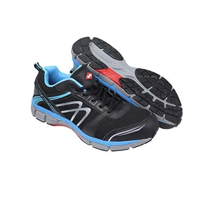 Image of Lee Cooper Workwear Mens Lightweight Low Profile Sports Trainer Style SafetySteel Toe Composite Midsole Work Shoes S1P/SRA, Black/Blue, 10 UK/44 EU