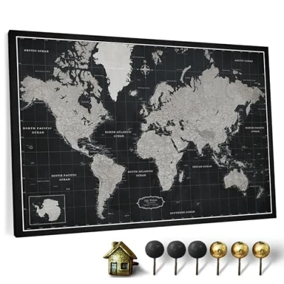 Image of CANVASCALE World Map Canvas with Cork Pin Board, Design 7, 70x50 cm