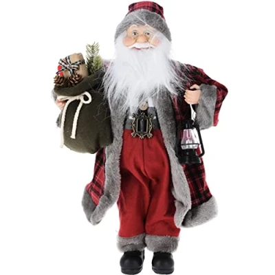 Image of Christmas Santa Standing Xmas Tree Decoration Festive Decor Figurine Ornament (Checkered, Large)
