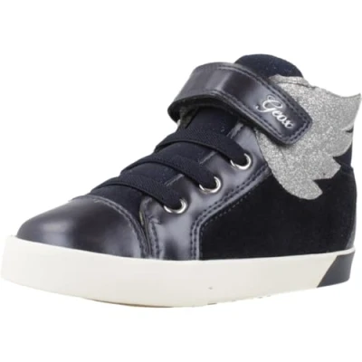 Image of Geox Kilwi GIRL Hightop trainers for kids, Size: 6K, Dark navy/silver Leather and textile