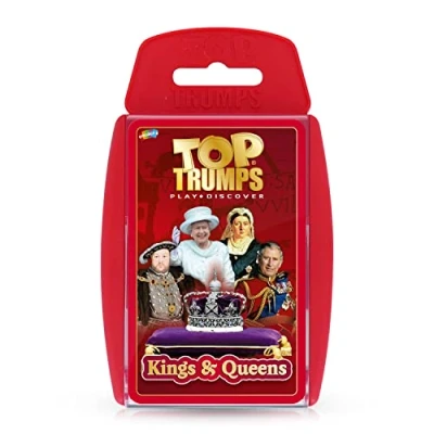 Image of Top Trumps Kings and Queens Classics Card game English Edition, discover facts on 30 of your favourite including Queen Elizabeth II Charles I, family for 2+ players aged 8+