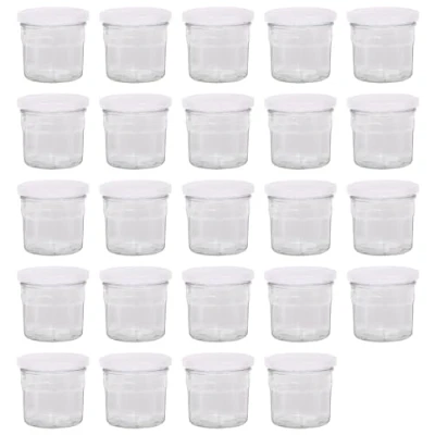 Image of Argon Tableware Glass Jam Jars with Airtight White Lids 130ml Pack of 24 Empty Screw Top Kitchen Storage Jar for Food, Honey, Spice, Pickling, Preserving, Candle Making