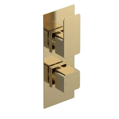 Image of nuie WIN8TW02 Windon Modern Bathroom Concealed Square Twin Thermostatic Shower Valve with Diverter, 215mm, Brushed Brass