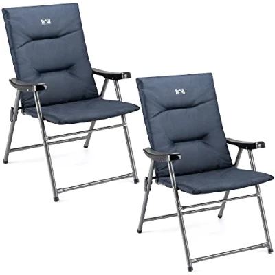 Image of Trail Monarch Folding Camping Chair Padded High Back Outdoor Garden Armchair Seat (2 x Blue &amp; Black)
