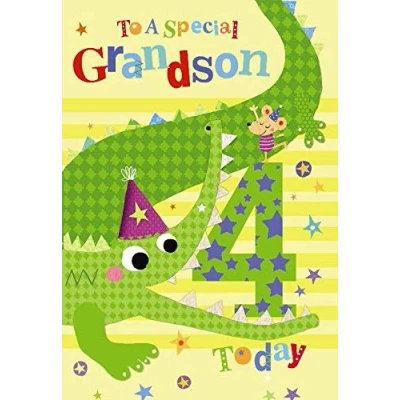 Image of To A Special Grandson 4th 4 Today Crocodile &amp; Mouse Design Happy Birthday Card