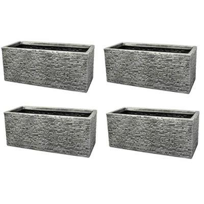 Image of 2 x Grey Brick Stone Effect Plastic Garden Trough Planter Patio Flower Pot 60cm